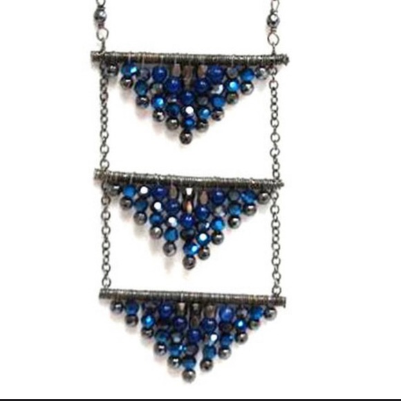 Triple Hand-beaded Lapis Triangles Necklace,Boutique - Picture 14 of 16